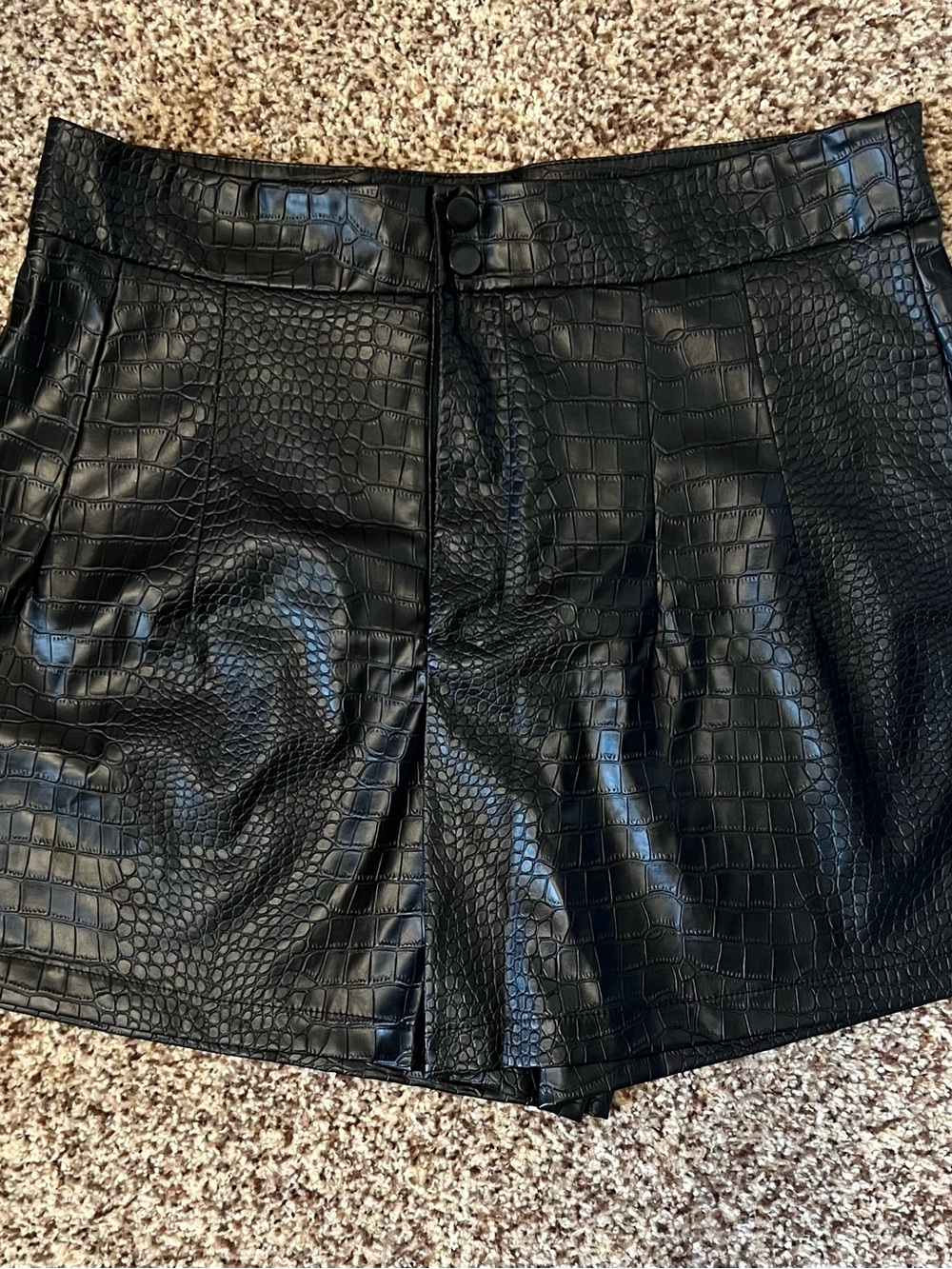 Women's Black Faux Croc Leather High-Waist Shorts